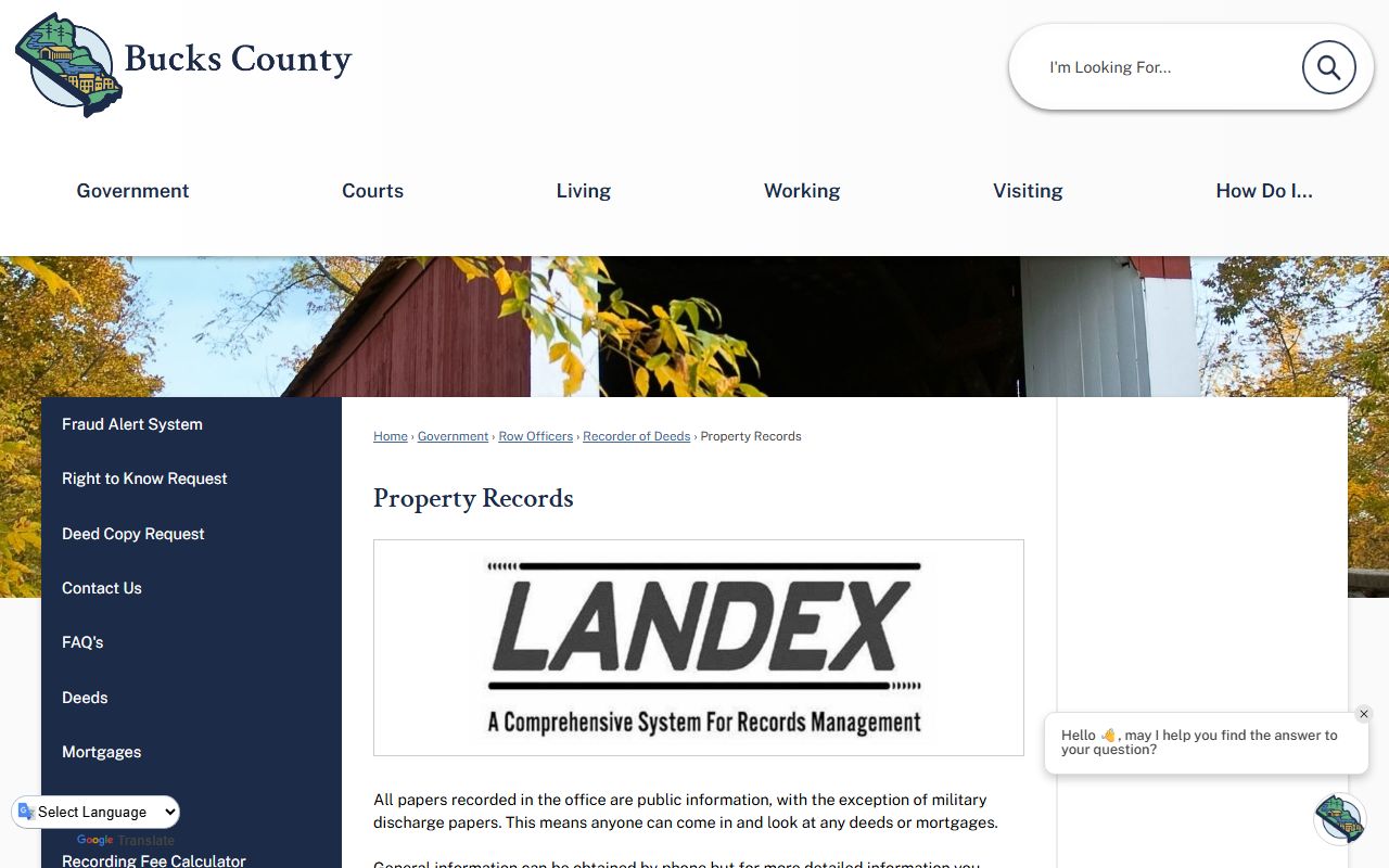Bucks County Property Records portal and LANDEX system for Bensalem