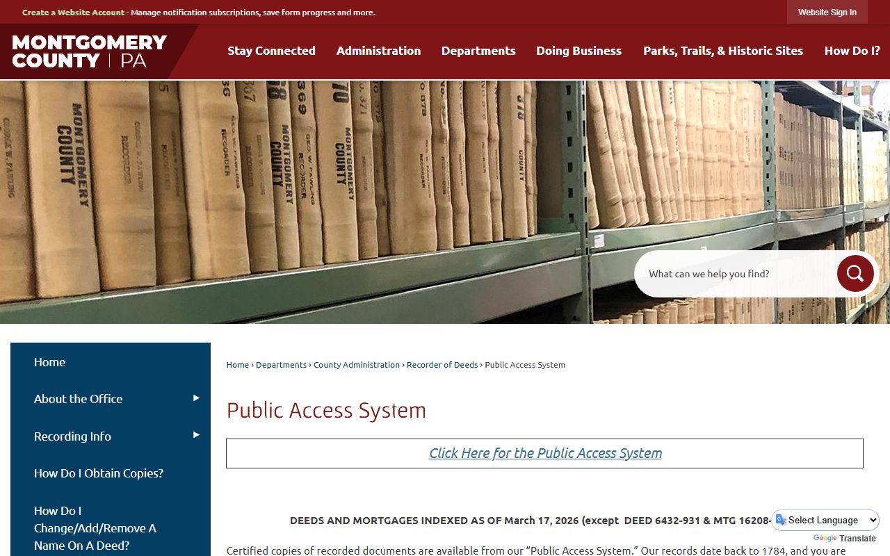 Montgomery County Public Access System for Lower Merion property records