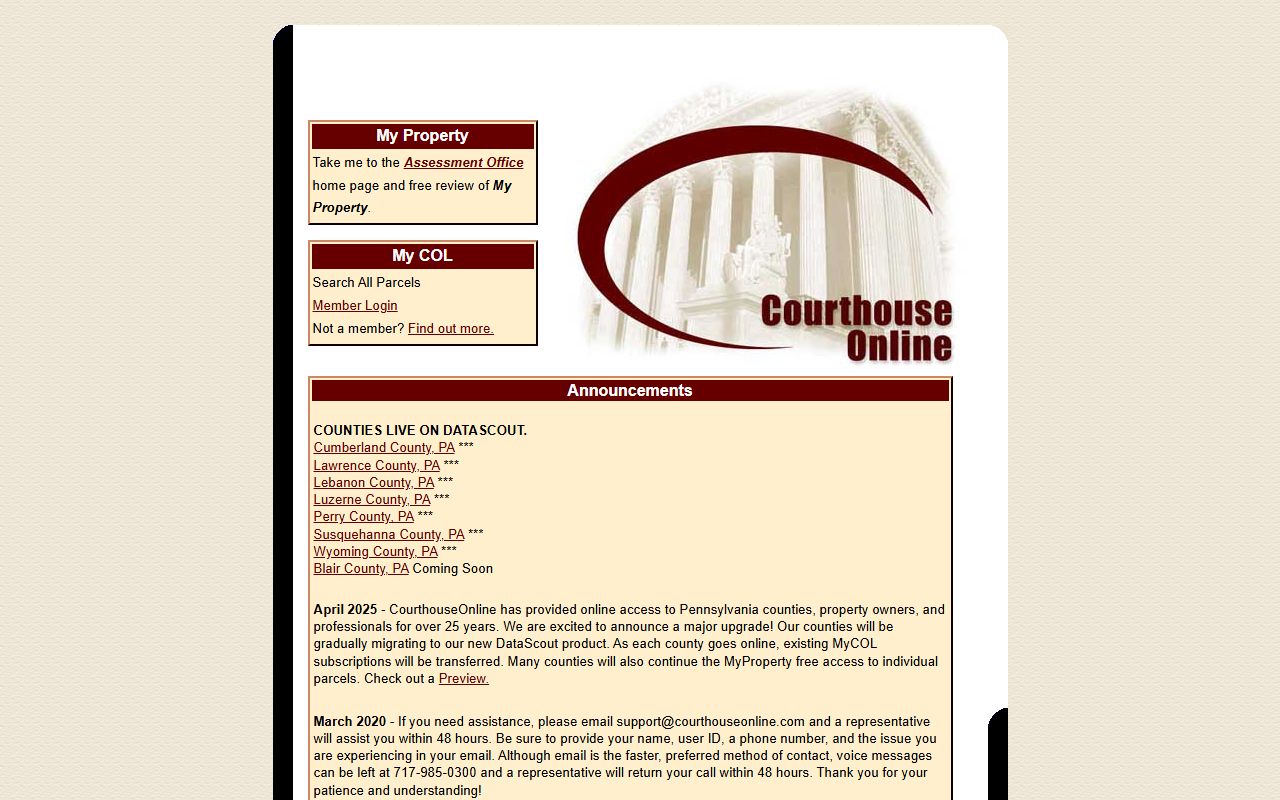 Courthouse Online platform for Blair County property records access