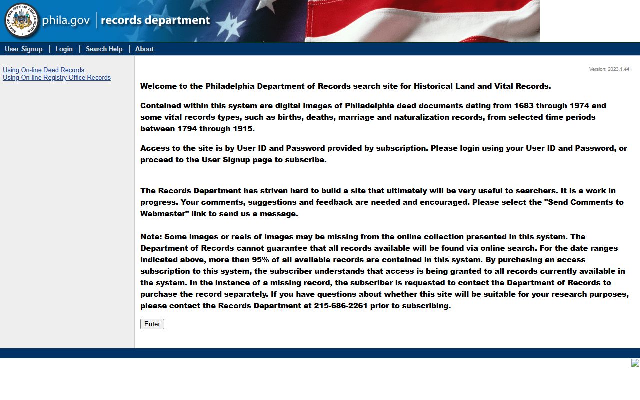 Philadelphia historical land records system for pre-1974 property records