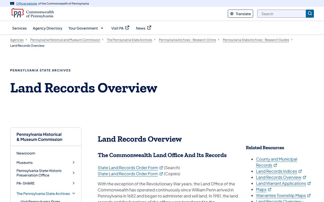 Pennsylvania State Archives land records research guide