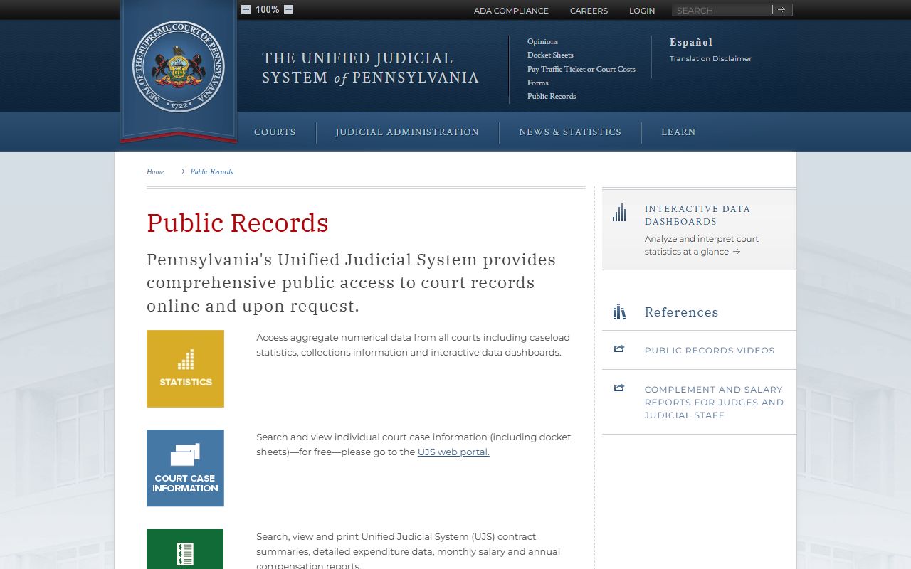 Pennsylvania Unified Judicial System public records portal